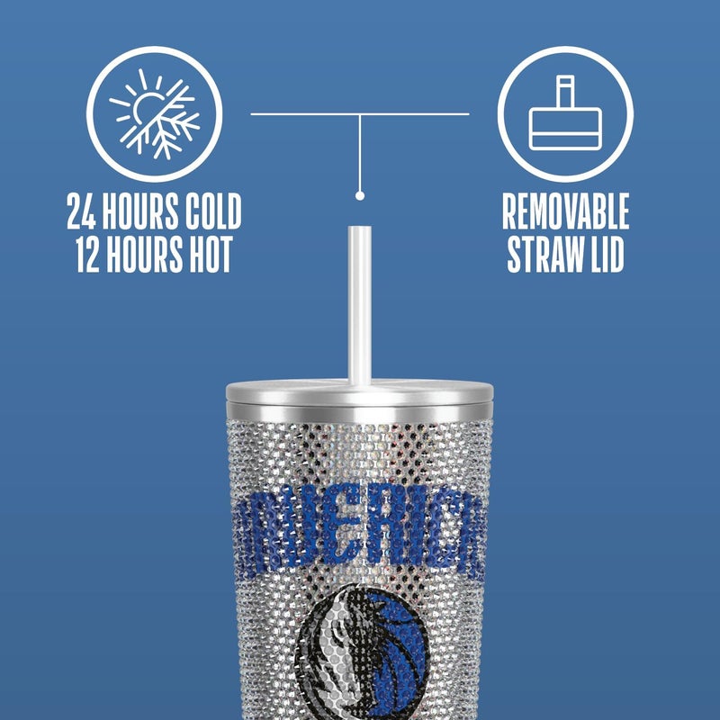 Hydrapeak x NBA Officially Licensed Dallas Mavericks 25 oz Rhinestone Bling Tumbler with Straw Lid, Glitter Leakproof Stainless Steel Water Bottle - Image 3
